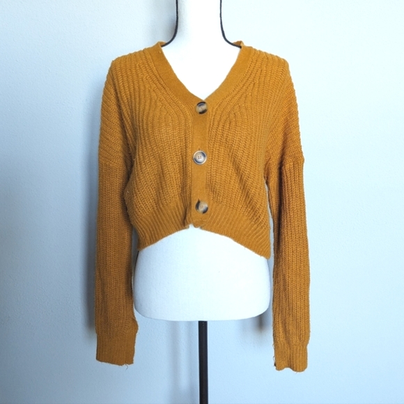 Love Change Italy orange cropped long sleeve knit button up sweater size M - Picture 1 of 8